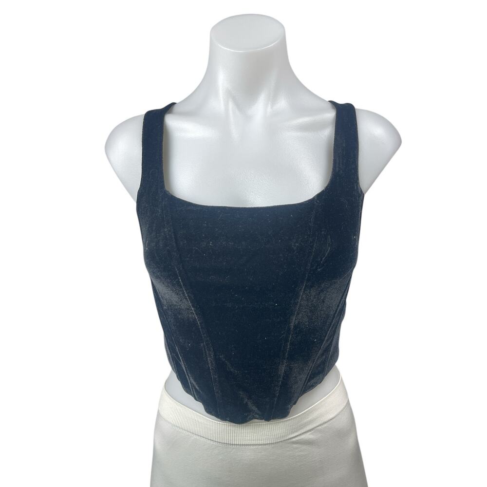 Medusa Women's Black Faux Suede Sleeveless Squareneck Crop Corset Tank Top Sz M